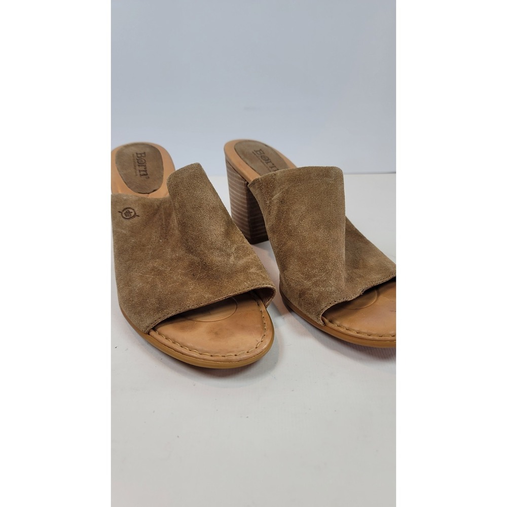 Born Womens Suede Open Toe Block Heel Mule Sandals Tan F15757 Size 10M